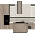Modern Kitchen Interior With Wooden Cabinets White Countertop Island Range Hood And Appliances