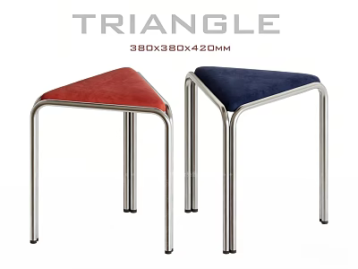 Modern Triangle Stools in Red and Blue with Leather Seats and Metal Legs 3d model