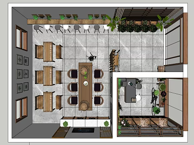 Modern Milk Tea Shop Interior With Comfortable Seating Green Plants And Bright Layout 3d model