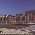 Colorful School Building With Unique Gabled Roofs Slide And Modern Glass Exterior Design