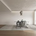 Modern Dining Table Set With Glass Top Black White Chairs Pendant Light And Window Blinds