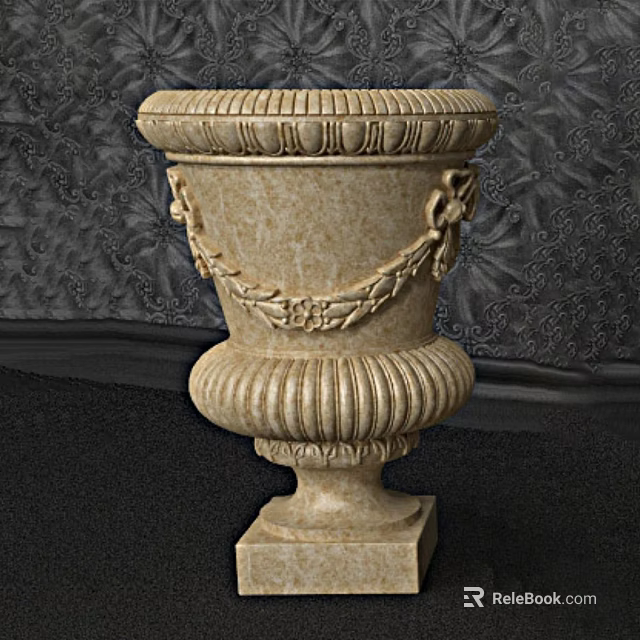Public Facility Decorative Stone Urn With Carved Chain Details And Classic Design 3d model 