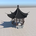 Chinese Traditional Pavilion With Black Roof And Wooden Structure In Open Square Under Blue Sky