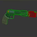 Futuristic Blue Orange Red Pistol With Brown Grip Textured Sci Fi Weapon Design