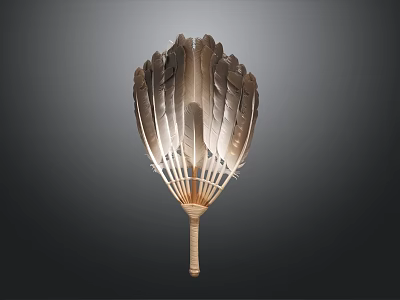 Elegant Handcrafted Feather Fan Decorative Ornament Set With Natural Feathers And Wooden Handle 3d model