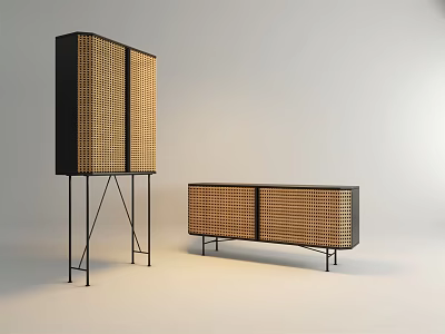 Modern Entrance Cabinet Rattan Side Cabinet TV Cabinet Combination 3d model