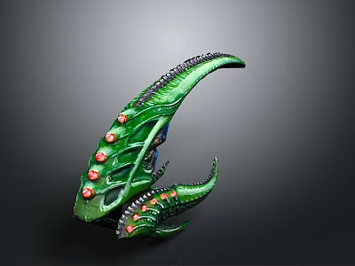 Fantasy Role Playing Character Featuring Green Spiked Creature Tail With Scaled Texture Red Accents 3d model