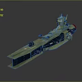 Green And Blue Sci-Fi Spaceship Model With Gold Top Structure And Streamlined Design 3d model