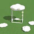 Outdoor Playground Equipment Cloud Shaped Pavilion With Swing Star Decorations On Green Grass And Trees
