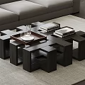 Modern Geometric Dark Solid Wood Coffee Table For Stylish Minimalist Living Room Interior Decoration