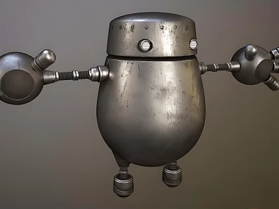 Smart Machine With Metallic Vintage Design Spherical Arms Round Head And Small Feet 3d model