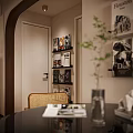 Modern Living Dining Room Interior With Wooden Furniture White Armchair Stacked Books And Pendant Lights