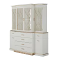 Elegant Light Blue Display Cabinet With Patterned Glass Doors and Drawer Storage