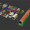 Colorful Toy Vehicles Including Cars Buses Trucks And Train With Traffic Light And Boat
