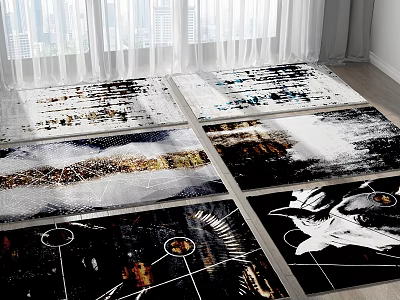 Modern Square Rugs with Abstract Black White Patterns for Living Room Decor 3d model