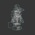 Pixel Style Game Character In Green Hat Coat And Yellow Scarf Carrying Black Suitcase Walking
