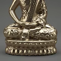 Golden Seated Buddha Sculpture With Intricate Carved Details And Decorative Base
