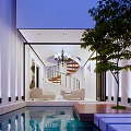 Elegant Modern Garden With Swimming Pool Tree Seating And Indoor Outdoor Design