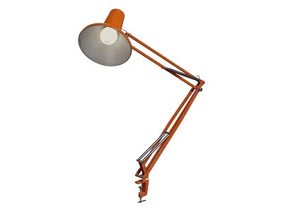 Orange Adjustable Clamp Desk Lamp With Flexible Arm And Round Lampshade 3d model