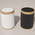 Modern White And Black Trash Cans With Gold Trim And Textured Design