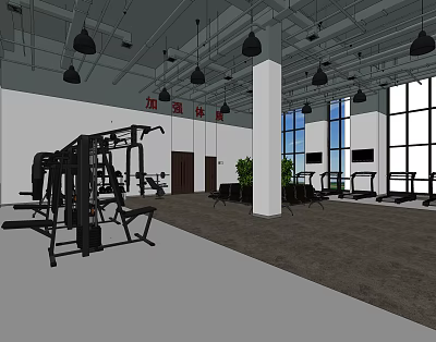 Modern gym fire fitness training room 3d model