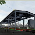 Industrial Factory Building with Steel Structure Transparent Roof Surrounded by Trees and Railway Track
