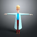3D Character With Blonde Hair Glasses White Lab Coat Blue Shirt Red Pants Arms Outstretched