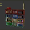 Multi Storey Residential Building With Brick Red Exterior Black Window Railings And Ground Floor Cafe