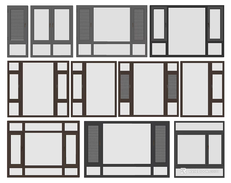 Various Modern Window Frame Designs With Glass Panels And Different Styles 3d model