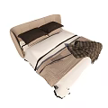 Double Bed With Beige Headboard White Bed Sheets Pillows And Plaid Blanket 3d model