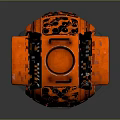 Orange Spherical Device with Black Handles Black Dot Patterns Transparent Window and Futuristic Mechanical Design