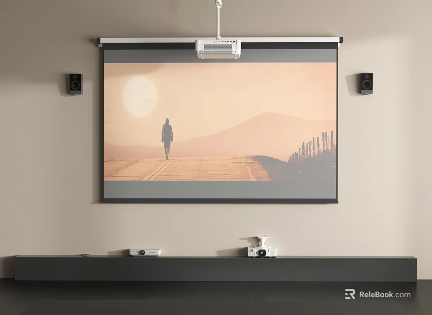 Projection Monitoring System Setup With Projector Screen Speakers And Surveillance Cameras 3d model 