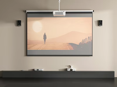 Projection Monitoring System Setup With Projector Screen Speakers And Surveillance Cameras 3d model
