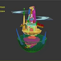 Floating Miniature Building Structure With Orange Base Transparent Blue Sphere Water And Small Fish