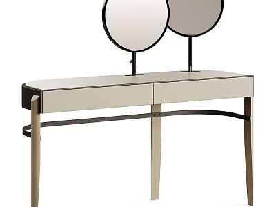 Modern Dressing Table With Double Round Mirrors Light Wood Top And Metal Legs 3d model