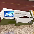 Modern Sign In Desk Design With Digital Screen Wooden Background And Green White Structure