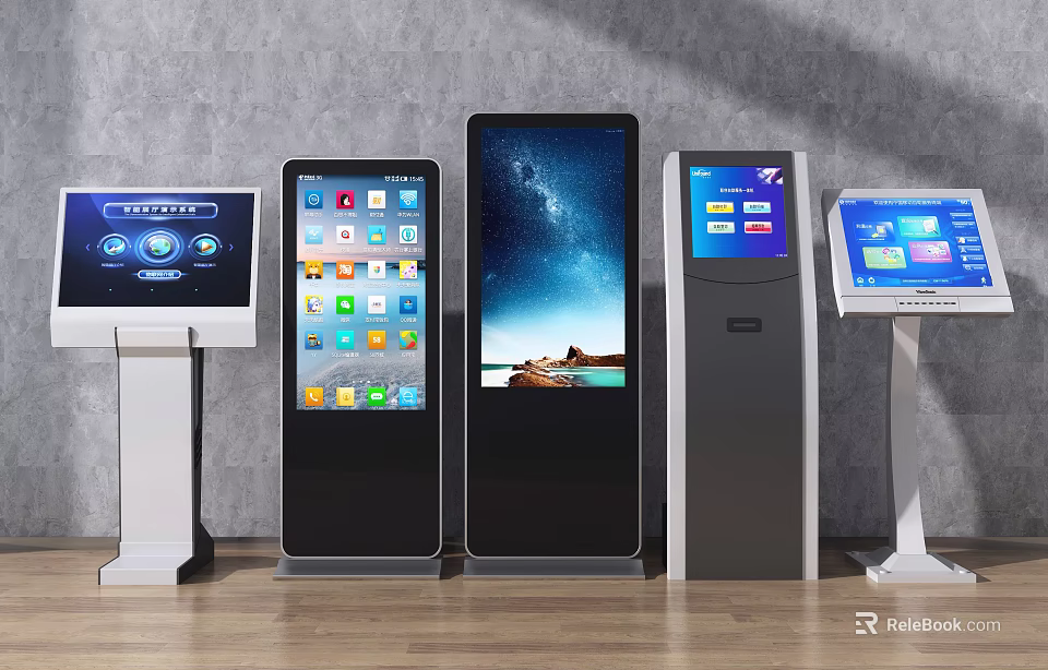 Public Facility Self Service Kiosks With Touchscreen Displays And Interactive Information Screens 3d model 