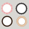 Four Circular Decorative Mirrors in Pink Black Brown Beige with Ornate Frames on Wall