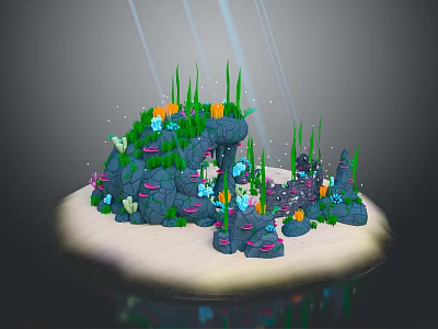 Natural Underwater Scene With Colorful Coral Green Seaweed Sandy Bottom And Sunlight Rays 3d model