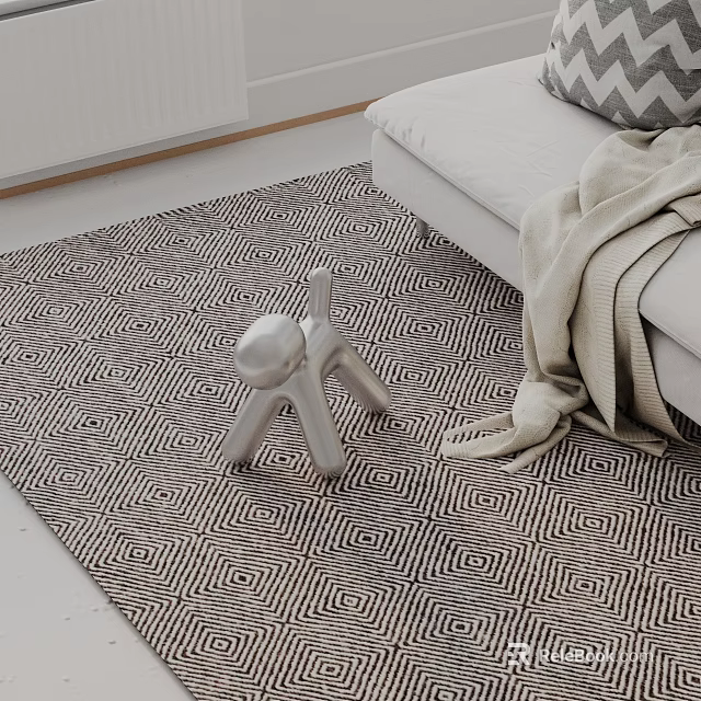 Modern Geometric Side Table Next to Sofa on Patterned Rug with Blanket 3d model