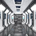Futuristic Corridor Interior With White Blue Design Transparent Floor And Skylights