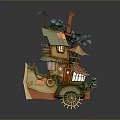 Fantasy Style Mobile House With Multi Level Structure Decorative Plants And Wheels