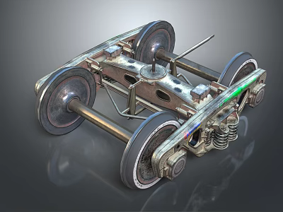 Detailed Metallic Train Bogie Structure With Wheels Axles And Mechanical Springs 3d model