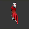 Red And White Collared Dress With Puffed Sleeves Yellow Belt And Layered Skirt