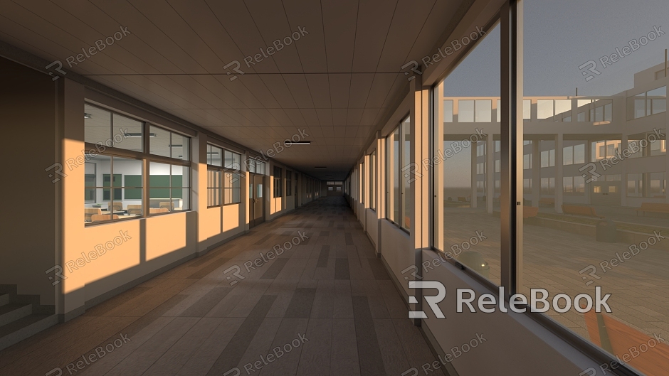 school classroom teaching building corridor Senior high school junior high school primary shrub group model