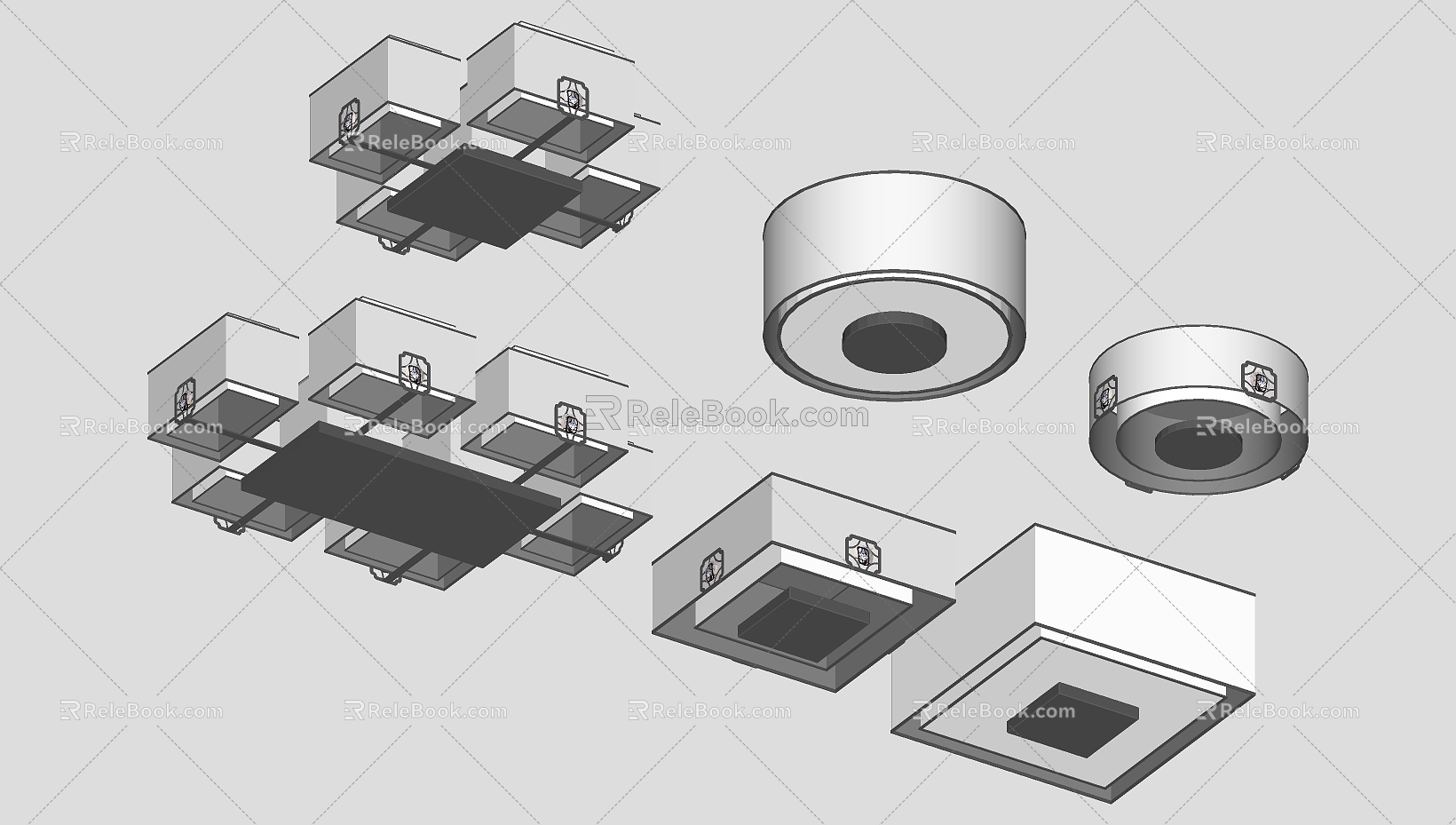 Round Square Engraved Ceiling Lamp Combination 3d model