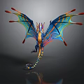 Mythical Winged Dragon With Colorful Wings And Vibrant Blue Yellow Red Scales