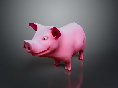 Cute Pink Pig 3D Model With Smiling Expression And Cartoon Design 3d model