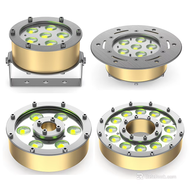 Modern Downlights And Spotlights With Golden Metal Housing And LED Light Bulbs 3d model 