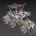 Post Apocalyptic Modified Off Road Vehicle With Heavy Weapons Large Tires And Canopy